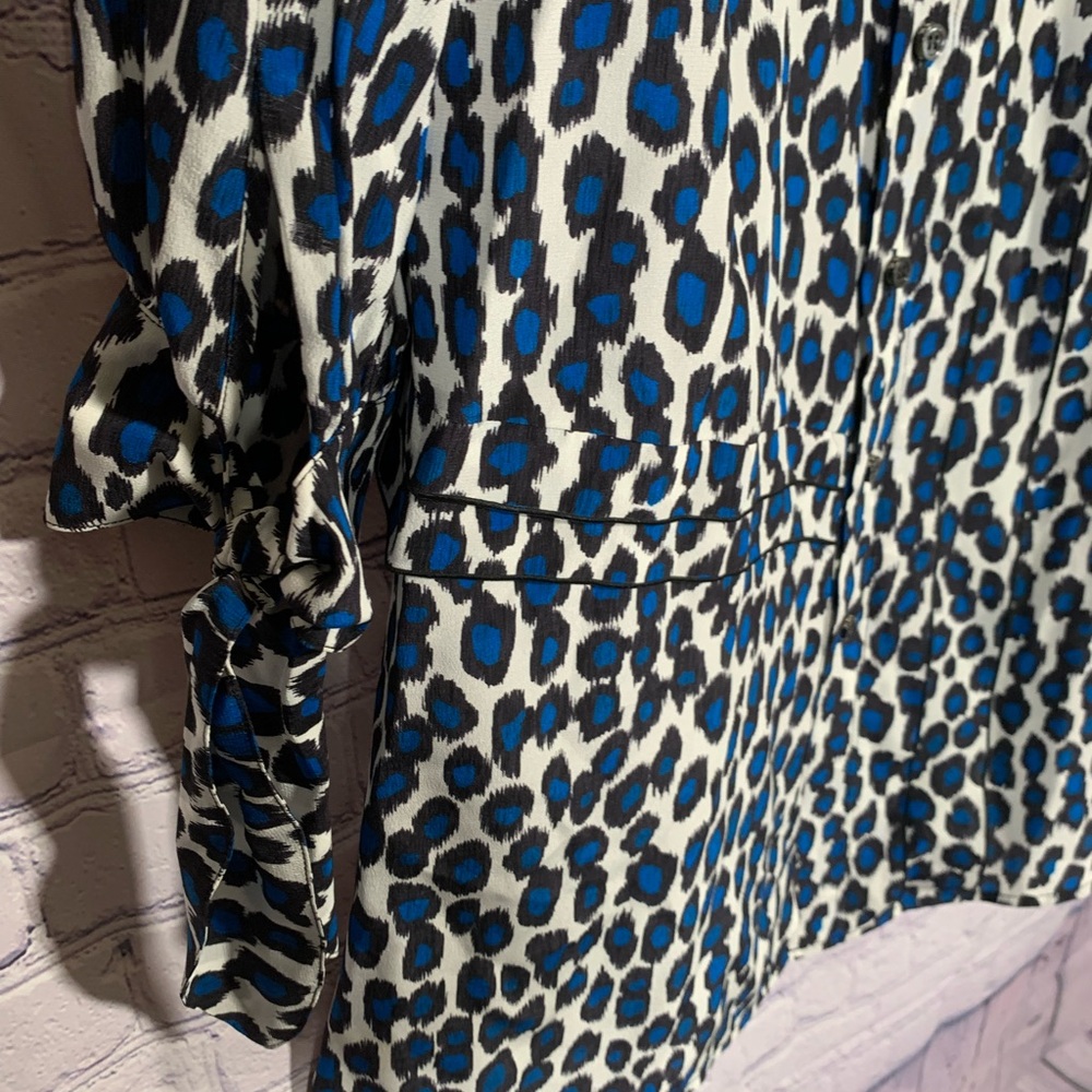 Derek Lam Womens Silk Shirtdress Blue Black Leopard Print Size 4 Quiet Luxury - Picture 4 of 7